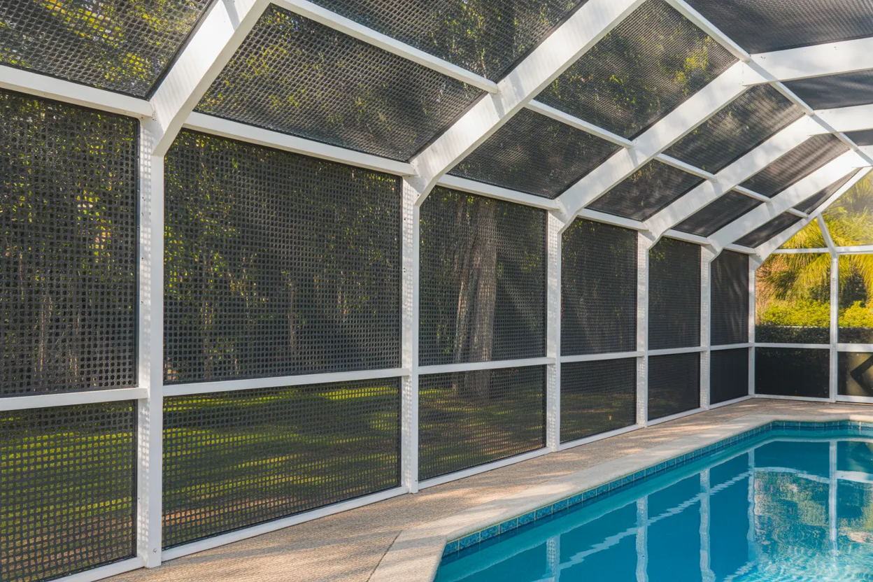 Lanai screen enclosure upgraded with solar mesh panels